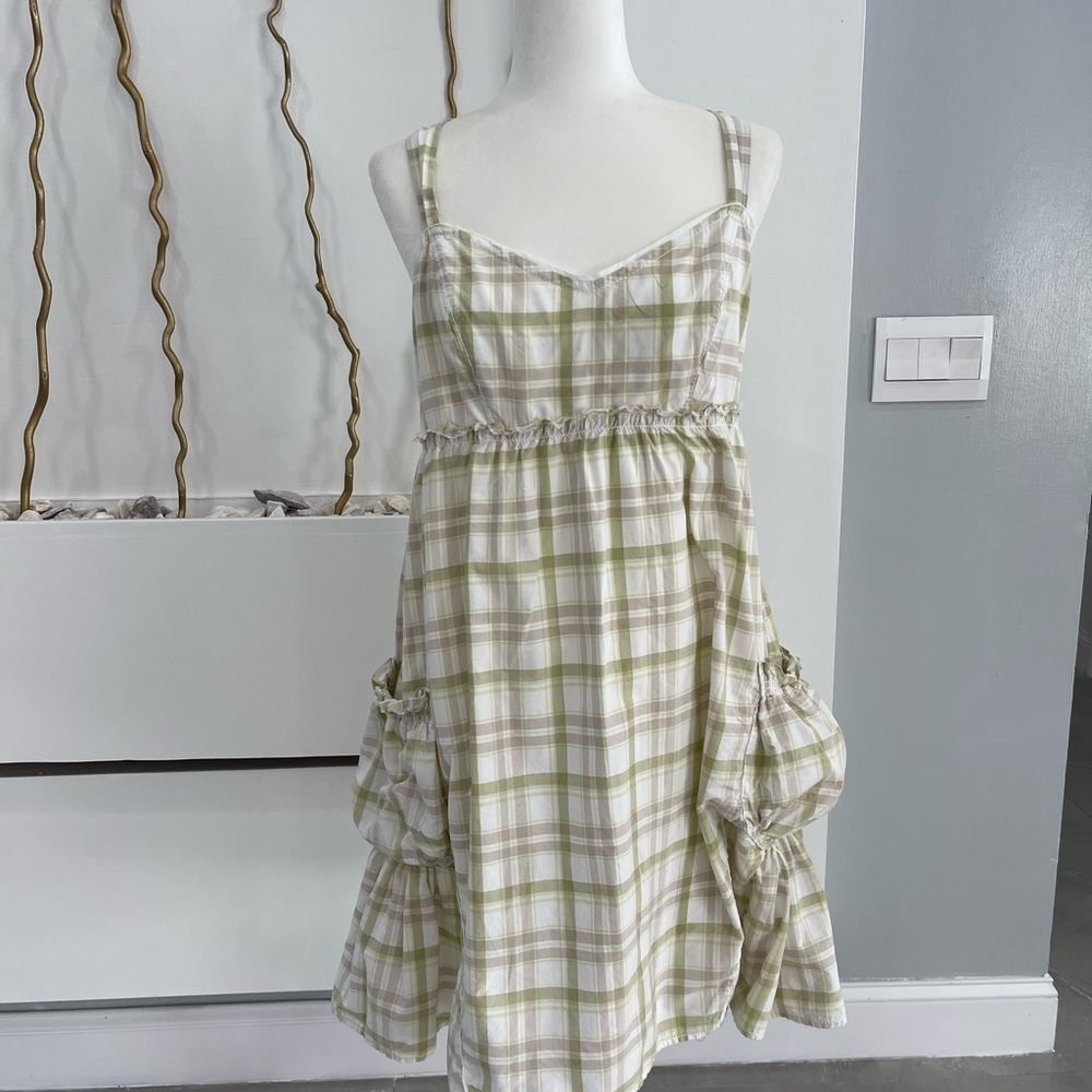 Calvin Klein Jeans Kids Plaid Dress in Green and Cream